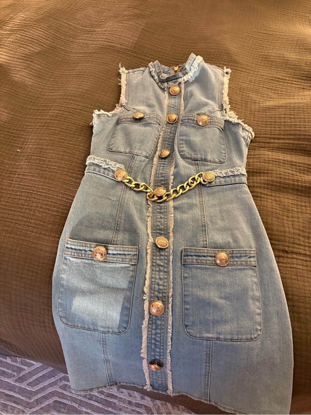 L'ATISTE Light Blue Denim Mini Dressi with Gold Chain